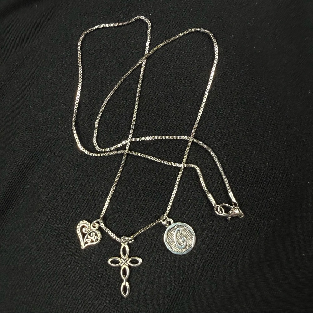 Silver tone Box Chain Charm necklace.